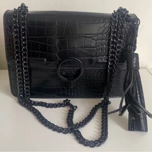 ALDO Croc Embossed PU Leather Crossbody Bag with Tassel Black Pre-Owned